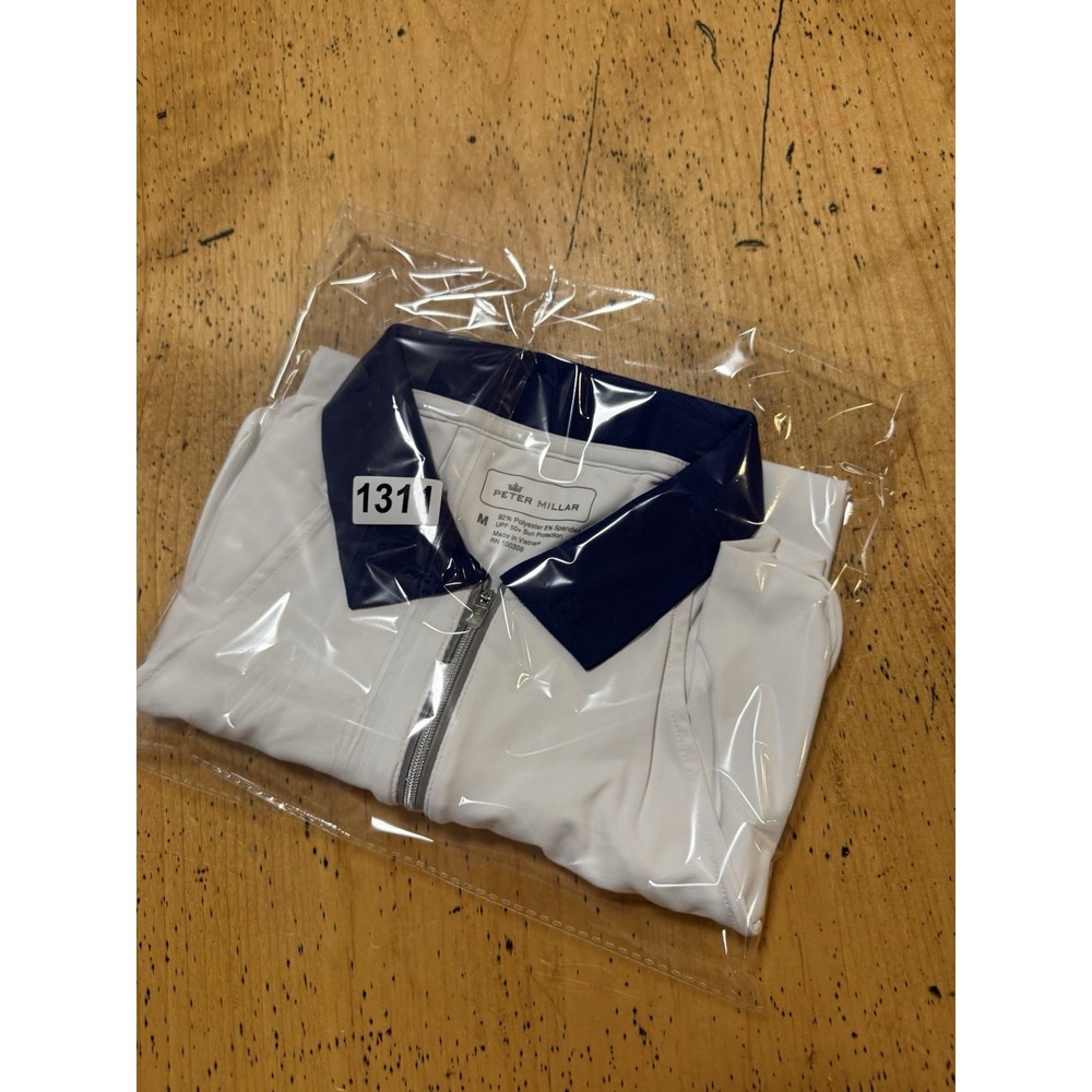 MacArthur• Peter Millar Women's Med Polo Shirt White Blue Zip UPF 50+ Golf Sport - Picture 10 of 10